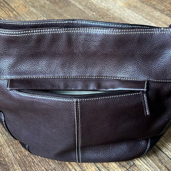 Tignanello shoulder bag chocolate brown pebbled leather top zip - Picture 7 of 13